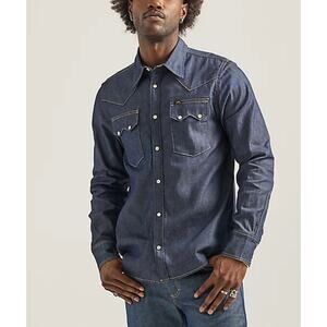 Lee 101 Western Shirt Selvedge Denim Long Sleeve Rodeo Dry Indigo Men's XXL